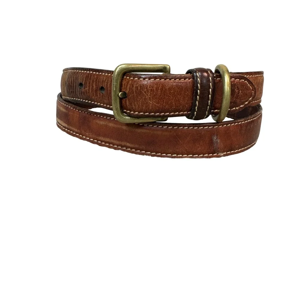 Tommy Hilfiger Mens Brown Leather Belt Brass Buckle Size 42 Made in USA 203 210